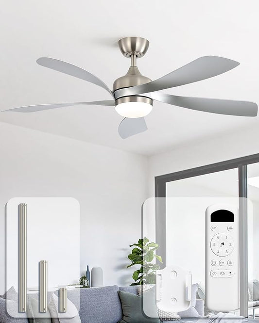 Sofucor 52 Inch Ceiling Fans with Lights and Remote, Outdoor Ceiling Fan with Light 6-Speed 3 CCT 3-Timer, Modern Low Profile Ceiling Fan 5 Blade Reversible DC Motor for Living Room Bedroom Patio