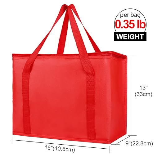 Bodaon 5-Pack Cooler Insulated Food Delivery Bag, X-Large With Top Zippered Bags for Grocery、DoorDash、Catering、Shopping，Thermal Hot Pizza, Large Cold and Frozen Door Dash Accessories, XL Tote, Red