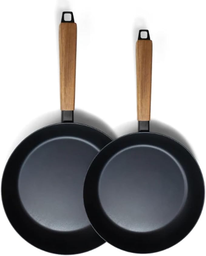 Alva Forest 8" & 11" Seasoned Blue High Carbon Steel Pan Set Natural Non Stick Frying Pans Non Toxic PFAS PFOA PTFE Free Carbon Steel Frying Pans Healthy Nonstick Pan Safe in All Stovetop & BBQ