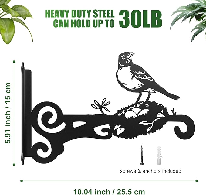 2-Pack Aesthetic Plant Hanger Indoor and Outdoor ??10 Inch Metal Hanging Plant Bracket with Beautiful Bird Pattern ??Anti Rust Plant Hooks for Hanging Plants, Bird Feeder, Wind Chime, Lantern