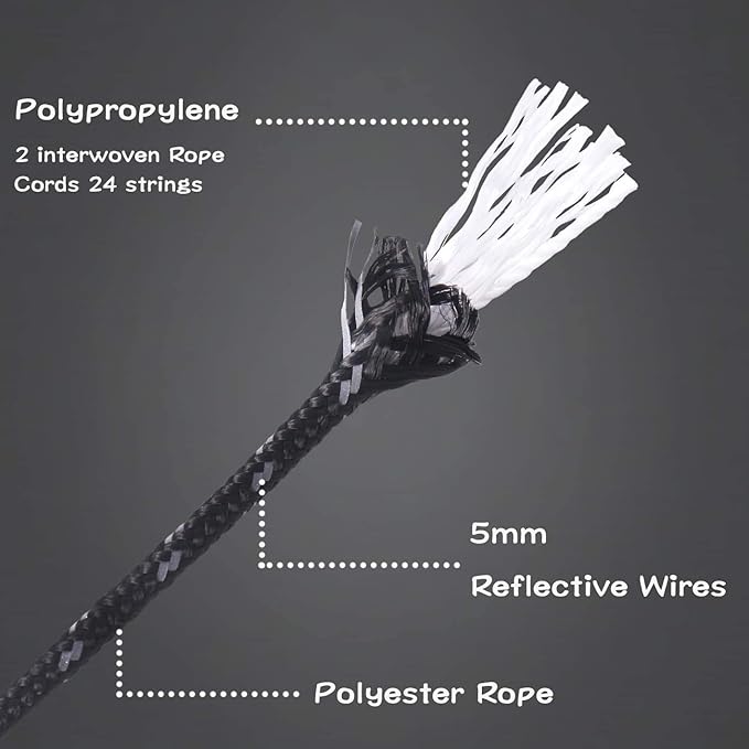 Hikeman 6 Pack 4mm Outdoor Guy Lines Tent Cords Lightweight Camping Rope with Aluminum Guylines Adjuster Tensioner Pouch for Tent Tarp, Canopy Shelter, Camping, Hiking, Backpacking