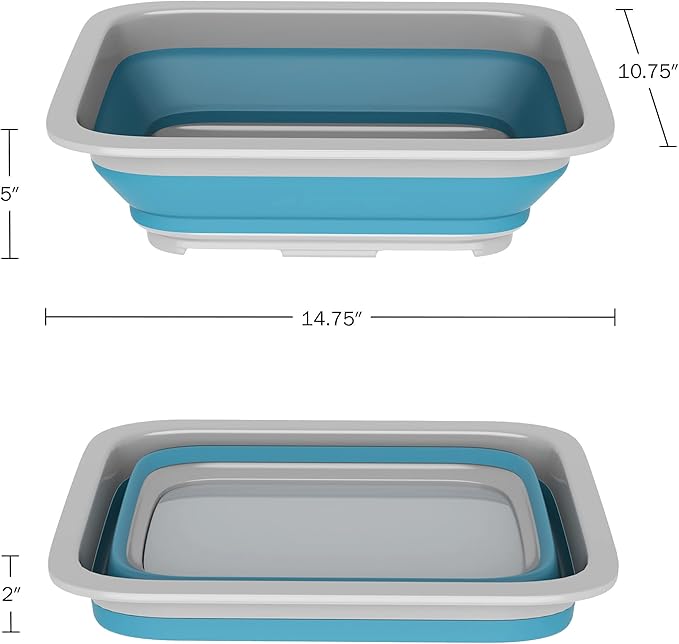 Collapsible Bucket - 7.27-Liter Multipurpose Wash Bin for Camping, Beach Trips, Tailgating Parties, and Cleaning Supplies by Wakeman (Blue)