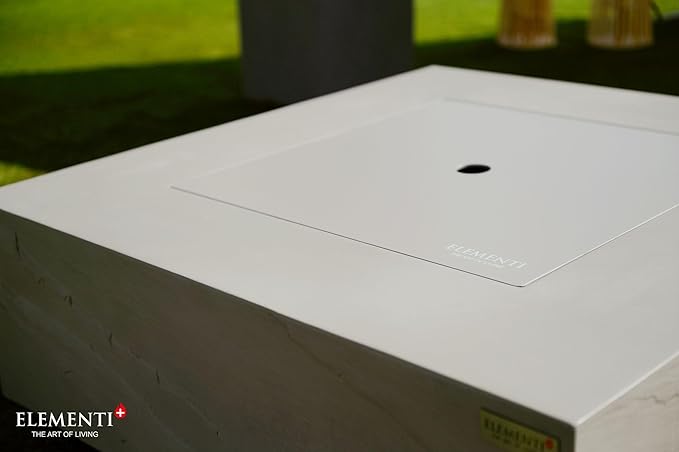 Elementi+ | Capertee Gas Fire Pit Cast Concrete 40" Square Fire Table, Outdoor Fire Pit Electronic Ignition | Canvas Cover, Fire Glass and Burner Lid Included | Light Gray | Propane Gas