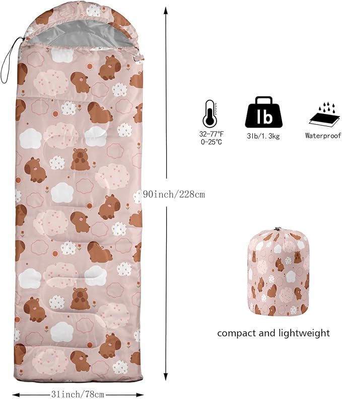 AILONEN Pink Lovely Rabbit Sleeping Bag for Girls Kids Adults,Warm and Cool Weather,Lightweight,Waterproof Backpacking,Cartoon Flowers Printed Bunny Sleeping Bag for Camping