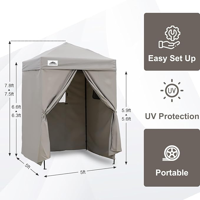 EAGLE PEAK Flex Ultra Compact 5x5 Pop-up Canopy, Sun Shelter, Changing Room, Portable Privacy Canopy Cabana for Pool, Fashion Photoshoots, or Camping, Gray