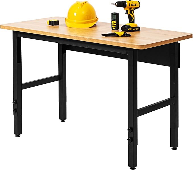 48" Adjustable Workbench, Work Table for Garage, 2000 LBS Capacity Hardwood Work Bench, Heavy Duty Table for Workshop, Office, Garage, Home