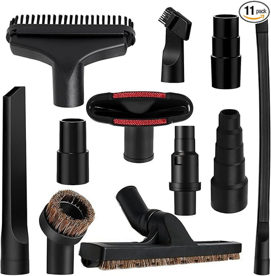 11 PCS Universal Vacuum Attachments & Brushes Kit - Hardwood Floor Vacuum Brush Head Attachment & Universal Adapter Kit Compatible with Shop Vacs 2-1/4'' 1-7/8'' 1-3/8'' 1-1/4 Inch Vacuum Accessories