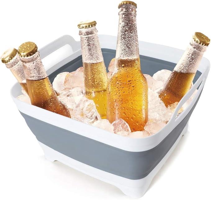 2.4 Gal(9L) Collapsible Dish Basin with Drain Plug,Space Saving Multiuse Foldable Sink Tub,Dishpan,Kitchen Sink for Camping,Plastic Tub,Vegetable Washing,Beverage Tubs