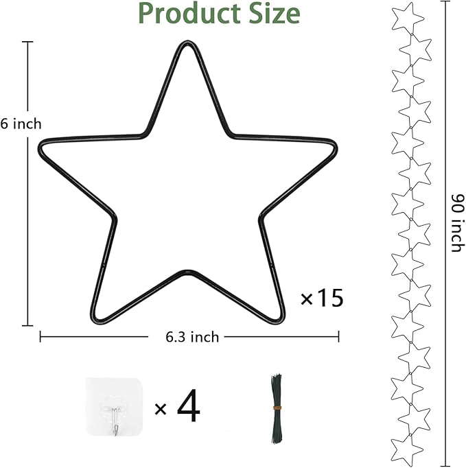 15 Pcs Chain Trellis for Climbing Plants, 7.5(ft) L Wall Plant Trellis Indoor, Pothos Plant Climber Support for Ivy Hoya Flower, Star