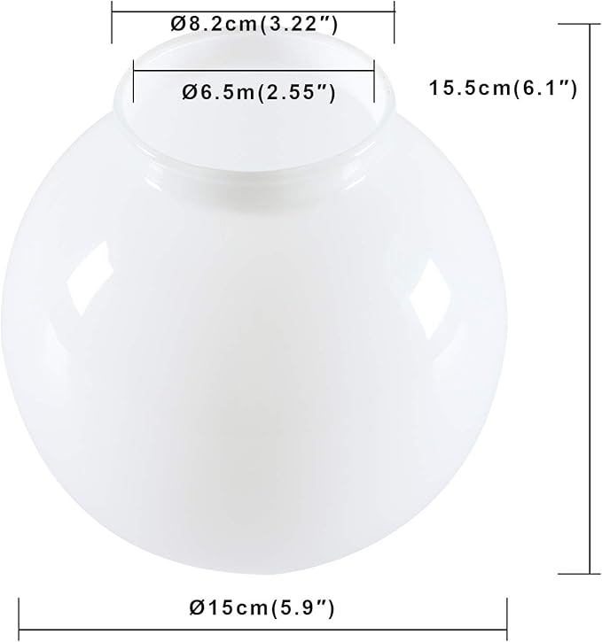 Permo Lighting Fixture Replacement 5.9" Round Globe Opaque Milk Glass Shade