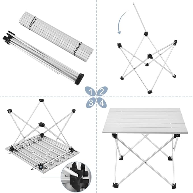 Grope Small Folding Camping Table with Aluminum Table Top, Beach Table for Sand with Carrying Bag,Prefect for Outdoor,Picnic,BBQ,Cooking,Festival