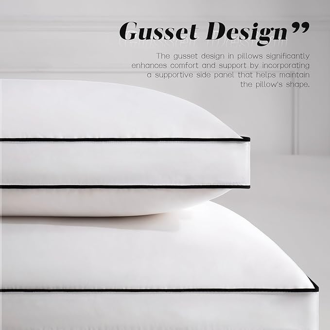 Feather Down Pillows Standard Size Set of 2 with Gusset, Luxury Hotel Collection Bed Pillow 2 Pack, Down Surrounded Gusseted Pillows for Sleeping, Firm for Side, Back Sleepers 20x26 in.