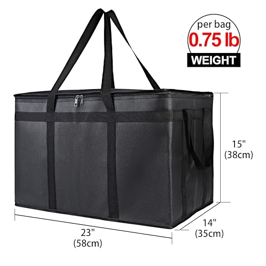 Bodaon 5-Pack Insulated Food Delivery Bag for Hot and Cold Meal, XXX-Large, Grocery Tote Insulation Bag for Catering, Pizza Warmer, Black