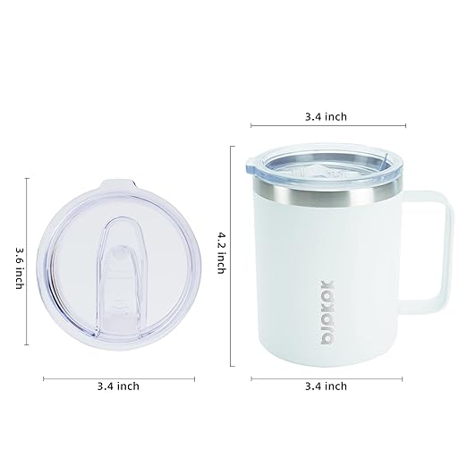 BJPKPK 2 pcs Insulated Coffee Mug, 14oz Insulated Tumbler with Lid, Stainless Steel Coffee Cups with Splash Proof Lid-White