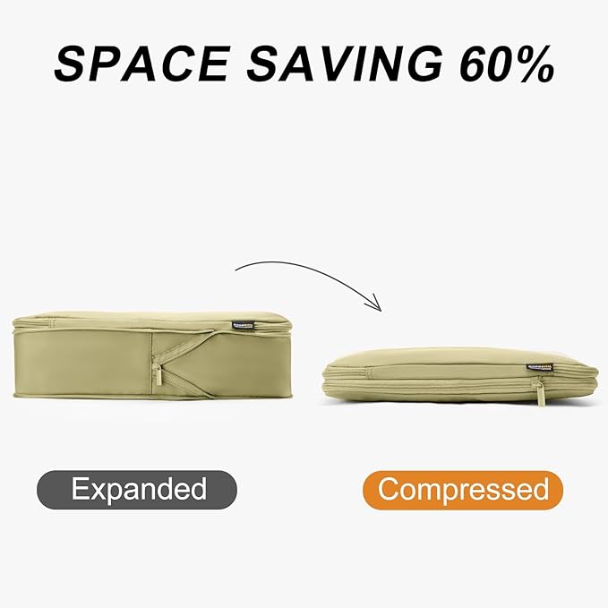 5 Set Compression Packing Cubes for Travel, Space Saving Luggage Organizer Bags (Bright Yellow)