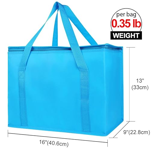 Bodaon 5-Pack Cooler Insulated Food Delivery Bag, Thermal Hot Pizza，X-Large Bags With Top Zippered for Grocery/DoorDash/Catering/Shopping, Large Cold and Frozen Door Dash Accessories, XL Tote, Blue