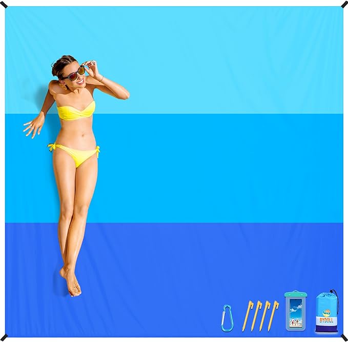 BYDOLL Beach Blanket Waterproof Sandproof 78''×110'' Suits1-7 Adults Compact Lightweight Oversized Sand-Free Blanket Large Picnic Mat for Beach Travel Camping Hiking