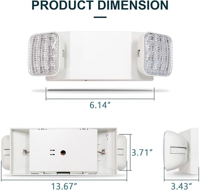 Emergency Light with Backup Battery, Two Head Adjustable Commercial Emergency Lights For Home Power Failure, UL Listed, 5VA Flame Retardant,AC 120/277V, Hardwired Emergency Lights For Business