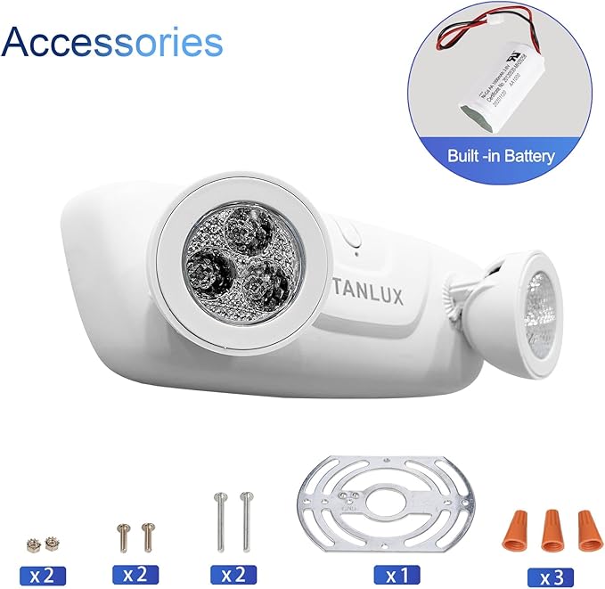 TANLUX LED Emergency Lights with Battery Backup, Two Head Adjustable Commercial Lights, UL Listed, AC 120/277V, Hardwired for Business - 1 Pack(White)