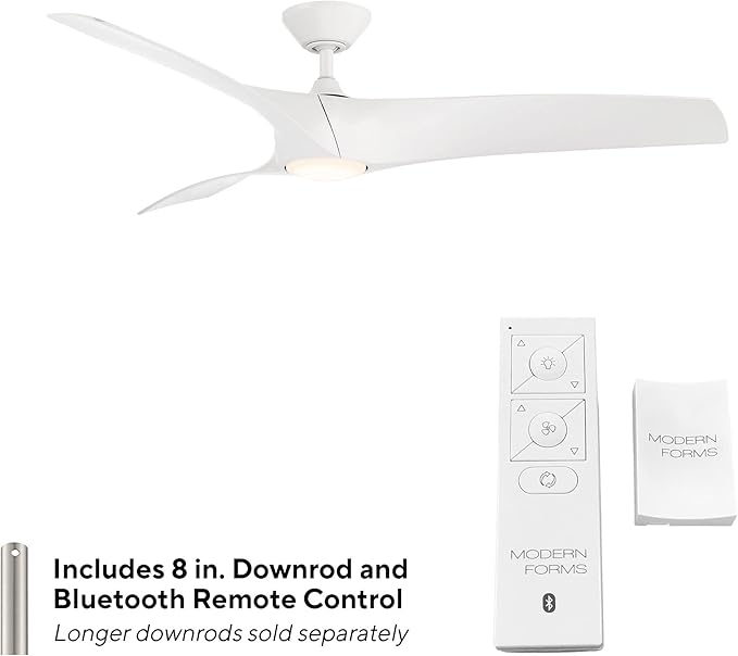 Zephyr Smart Indoor and Outdoor 3-Blade Ceiling Fan 52in Matte White with Adjustable CCT 2700K-3000K-4000K-5000K LED Light Kit and Remote Control works with Alexa, and iOS or Android App