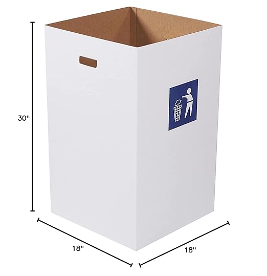 AVIDITI Cardboard Trash Cans and Recycling Bins, 40 Gallon 18"L x 18"W x 30"H (10-Pack) Reusable or Disposable Pop Up Garbage Boxes Container for Party, Parties, Recycle, Outdoor Events, Heavy Duty, Waste