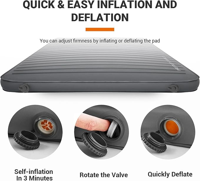 KingCamp Self Inflating Camping Pad, Ultra 6" Thick or Ideal 3" Thcik High R Value Air & Foam Camping Mattress, Full Size Double Sleeping Pad 2 Person for Camp Tent Outdoor Car, Multi Colors, PVC Free