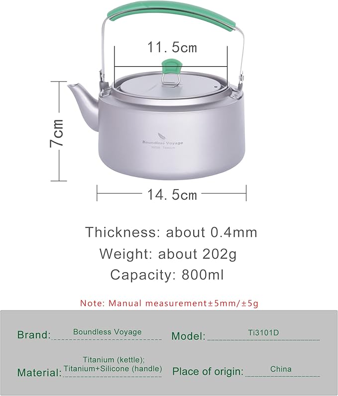 Boundless Voyage Titanium Kettle 800ml/1200ml with Folding Handle Filter Outdoor Camping Big Capacity Teapot (800ml)