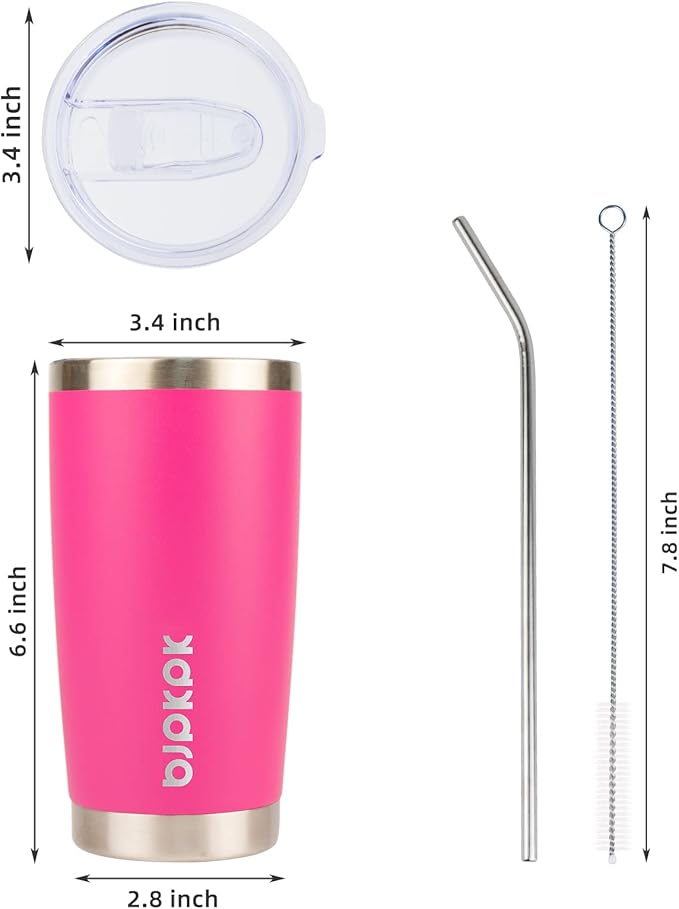 BJPKPK 20 oz Insulated Tumblers With Lid And Straw Travel Coffee Mug Tumbler Cup,Pink
