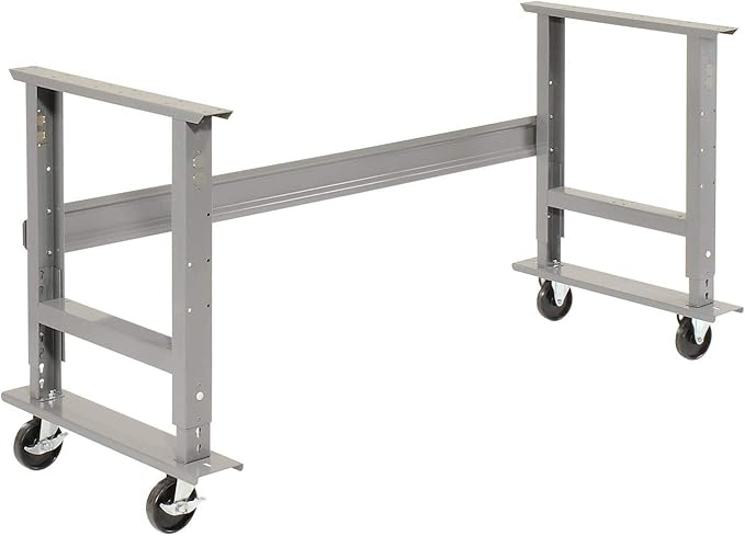 Global Industrial Mobile Adjustable Height C-Channel Leg Workbench, Maple Butcher Block Square Edge, 72" Wx36 D, Gray