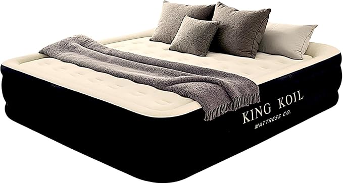 King Koil Luxury California King Size Air Mattress with Built-in High-Speed Pump Best for Home, Camping & Guests, 20" Double High Airbed Adjustable Blow Up Mattress, Waterproof, 1-Year Warranty
