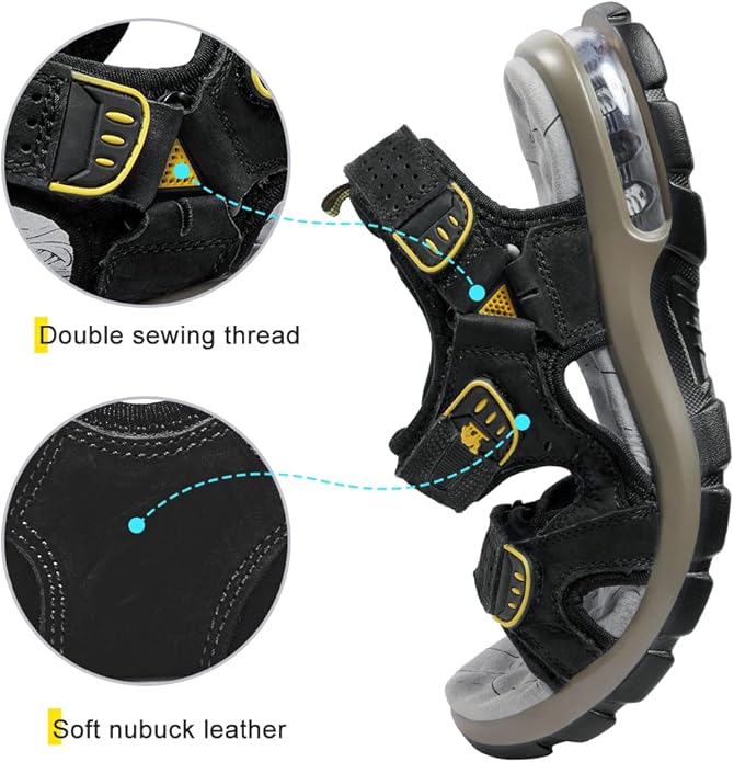 CAMEL CROWN Men's Leather Sandals for Hiking Walking Beach Treads Water Athletic Outdoor with Premium Air Cushion | Waterproof