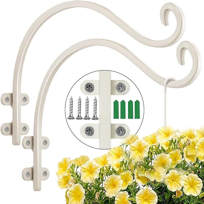 16 Inch Plant Hangers Outdoor 2 Pack White, Heavy Duty Plant Hanging Bracket Hook for Flowers Baskets Planter Pots Bird Feeder Lanterns Wind Chimes Outdoor Indoor