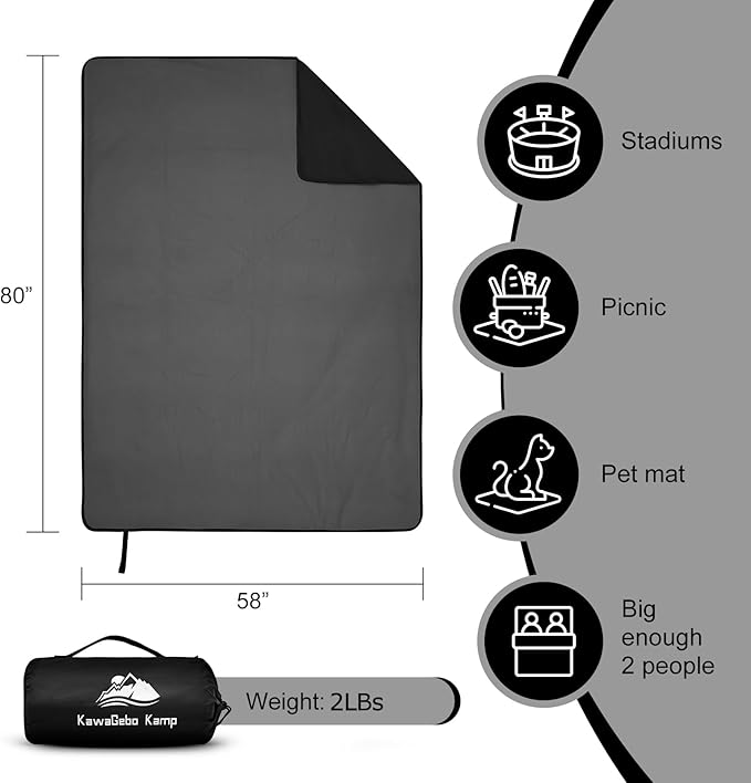 Fleece Waterproof Outdoor Blanket, Windproof Stadium Blanket for Camping, Picnics, and Sports Stay Dry and Comfortable 80"x58"