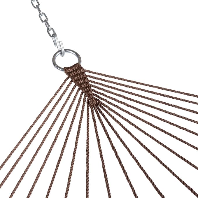 Lazy Daze Hammocks 10.5 FT Double 2 Person Caribbean Rope Hammock, Hand Woven Polyester Hammock with Spreader Bars for Outdoor Backyard Patio Poolside, 450 LBS Capacity, Brown