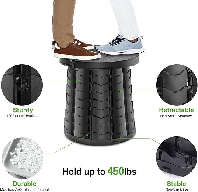 Camping Toilet, Retractable Portable Toilet for Adults Kids, Adjustable Height Portable Potty with Lid, Foldable Travel Potty for Camping, Hiking, Fishing, Car Travel, RV, Road Trip, Beach (19.7”H)