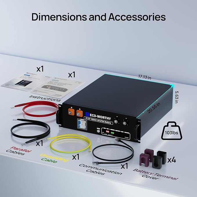 ECO-WORTHY 48V 600Ah Server Rack LiFePO4 Lithium Battery (6 Pack 48V 100AH V3) with Bluetooth, 30.72kWh Capacity, Perfect for Home Power Storage, Off-Grid Energy Back-up(Buy Battery GET Monitor)