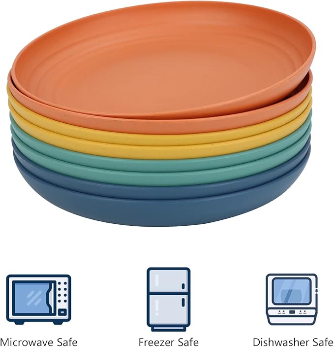 Homienly Wheat Straw Dinner Plates Set of 8 - Alternative to Plastic, Microwave & Dishwasher Safe, Unbreakable Kids Plates with 4 Colors (Colorful, 8 inch)