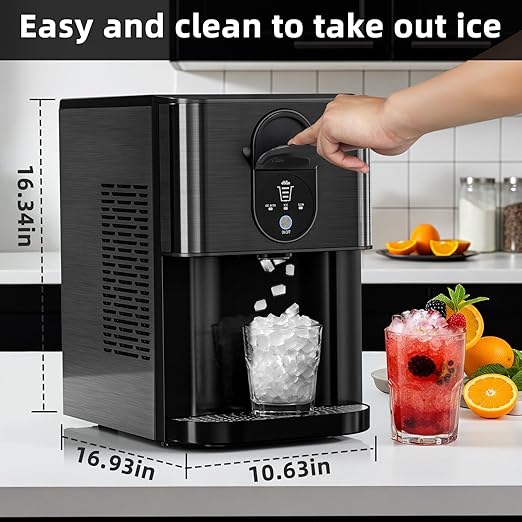 Antarctic Star Nugget Ice Maker,Countertop Ice Maker with Soft Chewable Ice,44 Lbs/24H,Self-Cleaning,One-Click Operation,for Home/Kitchen/Office/Party,Black
