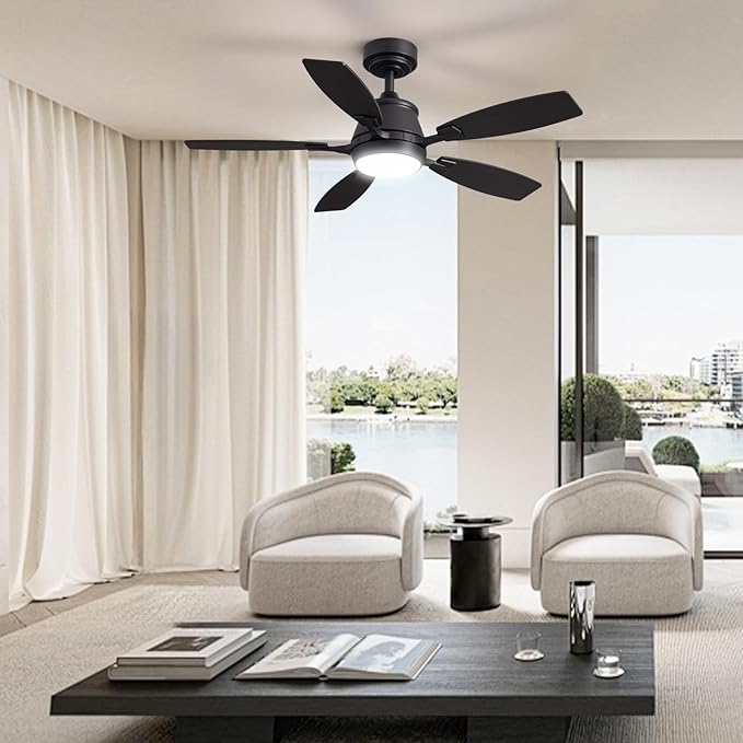 42" Ceiling Fan with Light, Modern Low Profile Ceiling Fan with Light, DC Reversible Motor, Smart APP & Remote Control, Whisper Quiet, Dimmable LED for Bedroom/Living Room