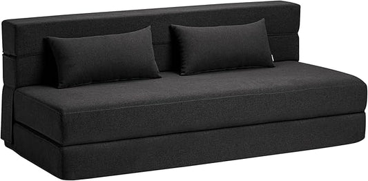 Convertible Folding Sofa Bed - Chair Bed Sleeper with Pillow, Modern Linen Fabric Fold Out & Futon Couch, Foldable Mattress for Living Room/Dorm/Guest Use/Home Office, Queen Size, Dark Gray