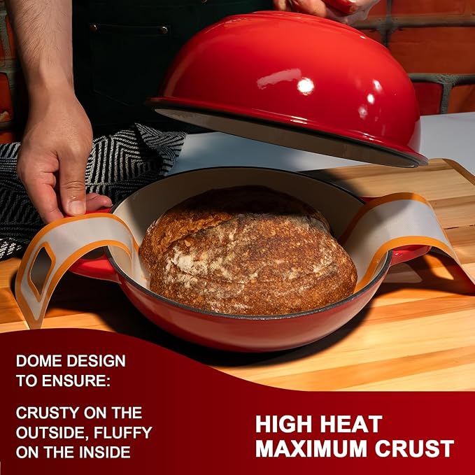 AHJ 6QT Dutch Oven For Bread Baking, Enameled Cast Iron Dutch Oven Pot with Lid, Multi-Functional Bread pan, Sourdough Baking Supplies with Proofing Basket, Cast Iron Bread Oven, Silicone Sling & Gloves.