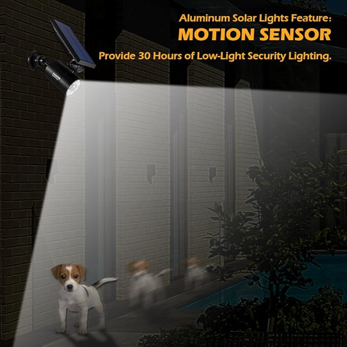 Solar Motion Sensor Lights Outdoor Waterproof Solar Motion Spot Lights for Outside Garden Patio Garage Deck Post, 2-Year 100% Free Warranty(Black 2 Pcs)