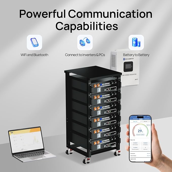 ECO-WORTHY 48V 200Ah LiFePO4 Lithium Battery (2 Pack 48V 100AH), 10.24kWh Capacity, Server Rack Battery with Bluetooth, 6000 Deep Cycles, Ideal for Off-Grid, Solar, Energy Back-up