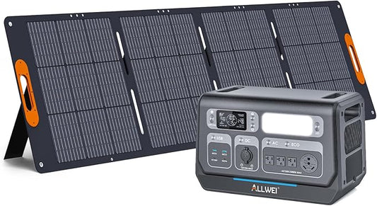 ALLWEI Solar Generator 2400W with 1x 200W Solar Panel, 2048Wh LiFePO4 Portable Power Station, Fast Charge in 1.5H, 4 AC Outlet, Expandable to 10240Wh for RV Camping Home Backup Outdoor Power Outage