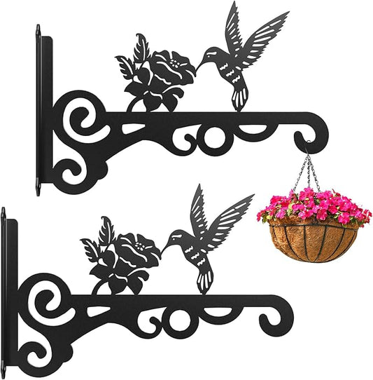 2-Pack Aesthetic Wall Plant Hanger Indoor and Outdoor ??10 Inch Metal Hanging Plant Bracket with Beautiful Bird Pattern ??Anti Rust Plant Hooks for Hanging Plants, Bird Feeder, Wind Chime, Lantern