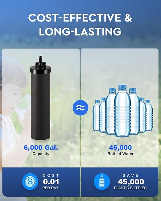 CO-Z Water Filter Replacements, 2 Activated Carbon Water Filters for Gravity Filtration System, Black Purification Elements Purifier Replacements for Home Travel Outdoor, NSF/ANSI 42 Certified