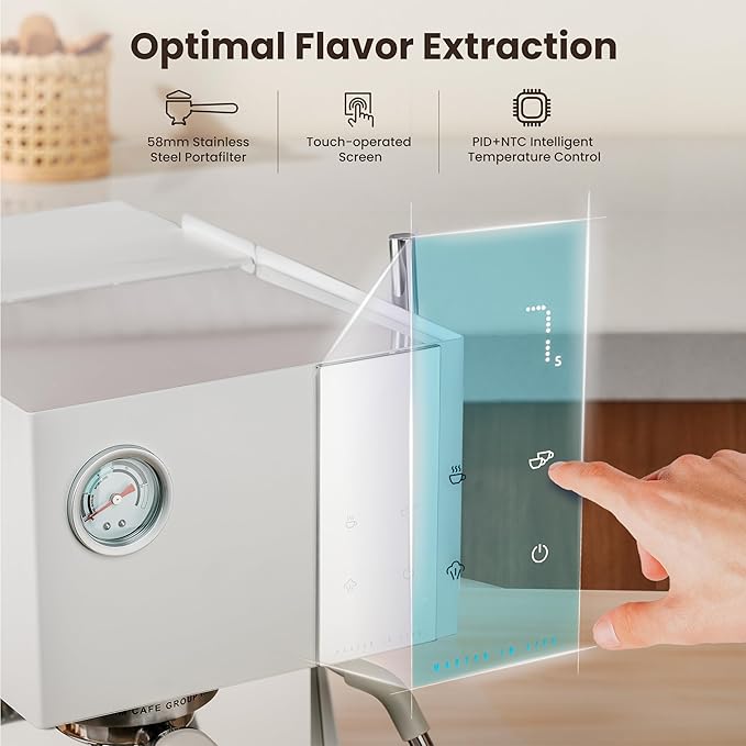 Gevi Espresso Machine with OPV, 20Bar Espresso Maker with Milk Frother Steam Wand, Dual Display, 58mm Portafilter, Stainless Steel Espresso Machines for Espresso/Latte/Cappuccino, White