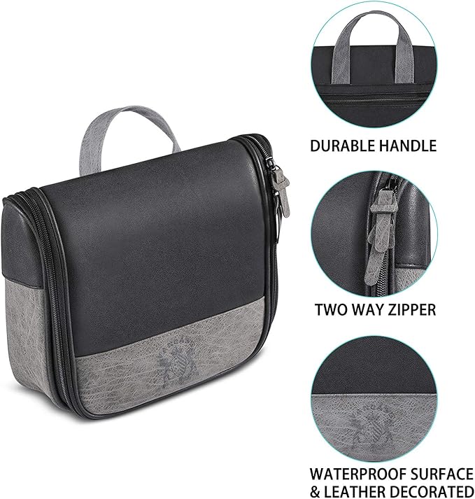 Hanging Toiletry Bag for Men VANCASE Vintage Leather Shaving Dopp Kit Medium Waterproof Travel Bathroom Bags Portable Shower Organizer
