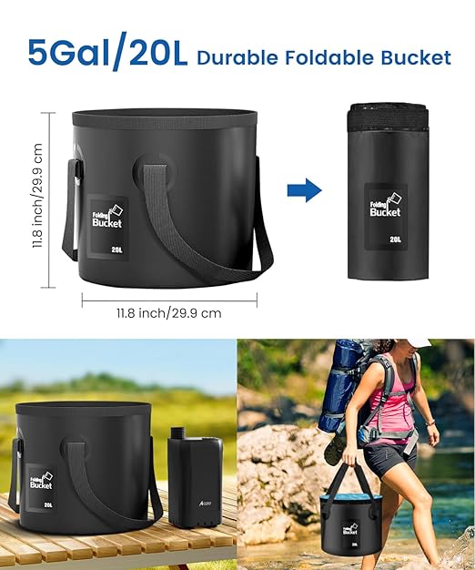 Acare Portable Shower for Camping, 6000mAh Rechargeable Camping Shower Pump with 5Gal/20L Foldable Bucket, IPX7 Waterproof Rinse Kit Portable Outdoor Shower for Hiking, Travel, Car, Pet