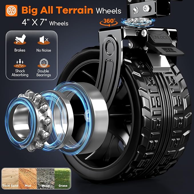 220L Collapsible Wagon Cart Foldable, 460LB Load Capacity Heavy Duty Folding Beach Wagons with Big All-Terrain Wheels, Utility Carts for Groceries, Shopping, Camping, Sports - Grey